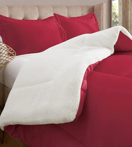 Miniatura 14 de Elegant Comfort Juego de Edredón Sherpa Súper Suave de 2 Piezas de Calidad Premium, Peso Pesado Reversible Alternativa de Plumón Micro-Gamuza, Satén