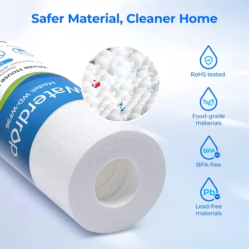 Miniatura 4 de Waterdrop Cartucho de repuesto para filtro de agua para toda la casa, de 5 micrones, de 10 x 2.5 pulgadas, repuesto para cualquier unidad de RO