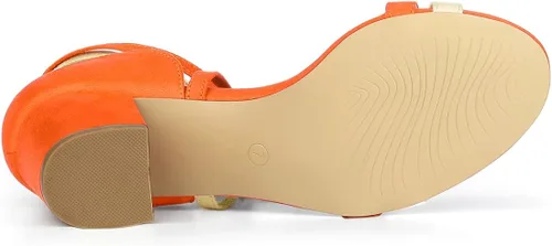 Miniatura 6 de Allegra K Sandalias de tacón de bloque de color con puntera abierta para mujer, Rosa encendido