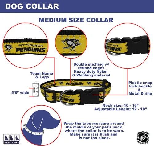 Miniatura 6 de Collar Pets First NHL para perros y gatos. ¡Ajustable, lindo y elegante! ¡El collar definitivo para fanáticos del hockey! Pittsburgh Penguins