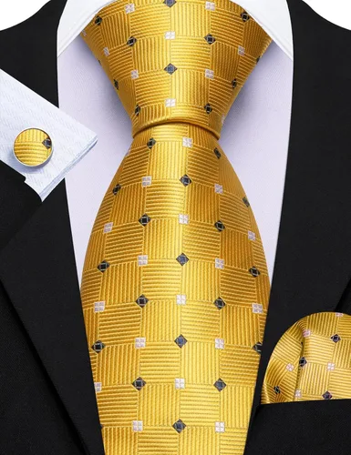 Miniatura 186 de Barry.Wang Juego de corbatas a cuadros para hombre con pañuelo gemelos de rayas clásicas