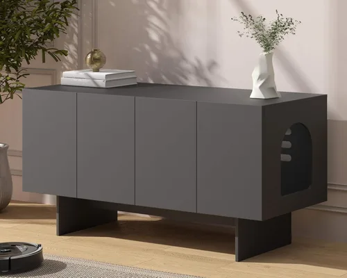 Amunrbrek Caja de arena doble, caja de arena para 2 cajas de arena, muebles modernos para 2 gatos, estilo escandi (negro)