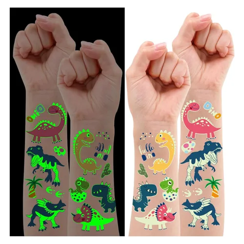 Miniatura 9 de Partywind 380 estilos (30 hojas) tatuajes luminosos para niños, estilos mixtos temporales tatuajes adhesivos con sirena/dinosaurio/espacio/pirata