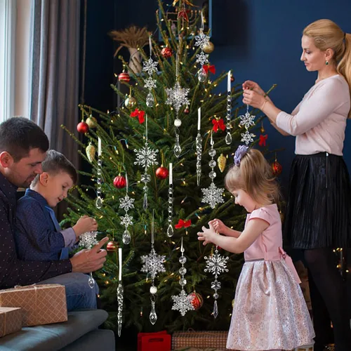 Miniatura 4 de 18 piezas de adornos de copo de nieve de cristal y carámbano para árbol de Navidad, adornos acrílicos colgantes de copo de nieve y carámbano