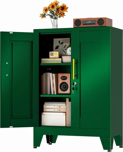 Miniatura 12 de Gabinete de Almacenamiento de Metal Negro, Gabinete de Almacenamiento Alto de 36" con Cerradura y 2 Estantes Ajustables, Organizador de Casillero
