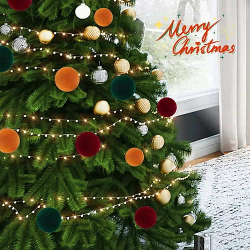 Miniatura 5 de Amooca Bolas de Navidad grandes de 3.15 pulgadas, adornos flocados para colgar en el árbol de Navidad, decoración para colgar en el árbol