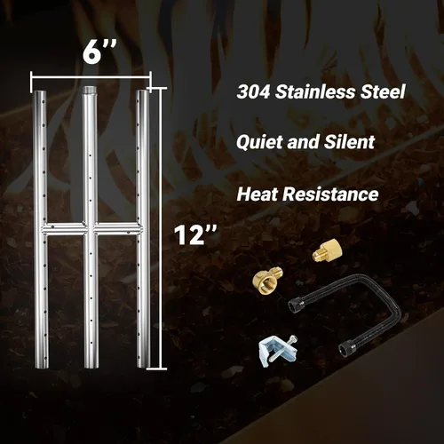 Miniatura 2 de Skyflame Quemador H Rectangular de 12" x 6" para Hoguera de Gas y Chimenea con 3 Tubos - Acero Inoxidable 304 - para Uso Interior y Exterior
