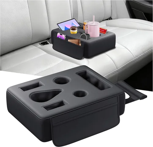 Portavasos de auto mejorado 2026, 8 en 1, soporte para tazas de asiento trasero para automóvil, organizador de asiento trasero de cuero sintético,