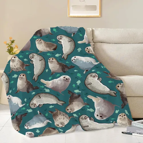 Miniatura 49 de Manta de Foca del Océano, Regalos de Focas para Niños, Niñas, Adultos, Mujeres y Hombres, Suave, Acogedora, Cálida, Felpa Esponjosa, Mullida