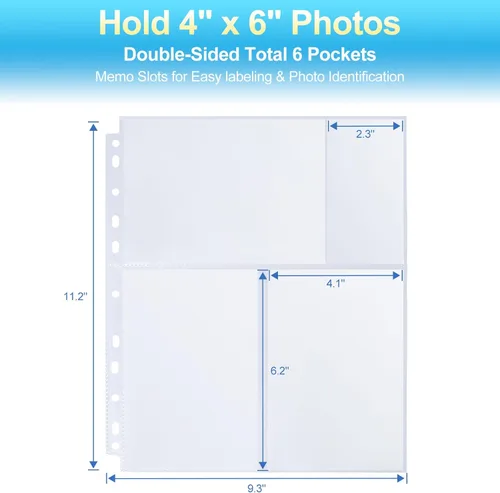 Miniatura 2 de Paquete de 30 páginas de repuesto para álbumes de fotos de 4 x 6 pulgadas para carpeta de 3 anillos, fundas de fotos ultra transparentes