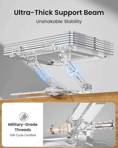 Miniatura 2 de Soporte para computadora portátil para escritorio, elevador acrílico transparente ajustable y plegable con base giratoria de 360°, soporte