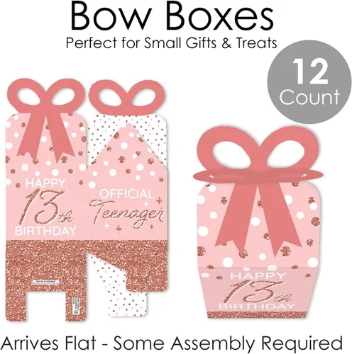 Miniatura 5 de Big Dot of Happiness 13º cumpleaños rosa oro rosa – Cajas de regalo cuadradas – Cajas de lazo para fiesta de feliz cumpleaños – Juego de 12