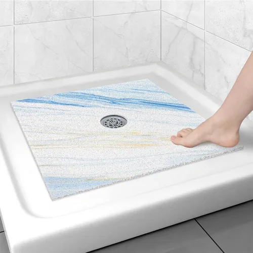 Miniatura 9 de Alfombrilla de ducha cuadrada antideslizante: 24 x 24 pulgadas para ducha interior con orificio de drenaje en el medio, tapete de ducha de masaje