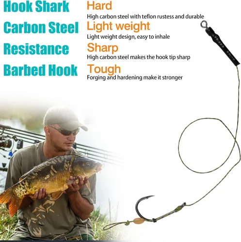 Miniatura 6 de Kits de aparejo de pesca de carpa, 26 piezas/30 piezas, juegos de anzuelos curvados de púas giratorias, paradas de cebo y cuerdas de cebo de pesca