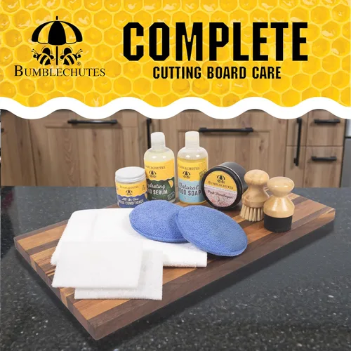 Miniatura 7 de Bumblechutes Kit de cuidado de tabla de cortar de madera, caja de regalo, limpia, hidrata, protege, tabla de cortar de cera de abeja natural, aceite