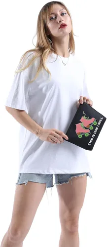 Miniatura 5 de POFULL Bolsa de maquillaje para amantes del patinaje sobre ruedas, así es como me rollo bolsa de cosméticos Bolsa de patinadora negra