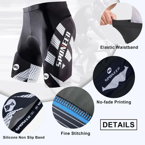Miniatura 9 de sponeed Pantalones cortos de ciclismo para hombre, pantalones acolchados para ciclismo, ropa de ciclismo