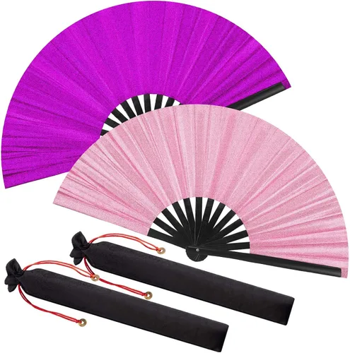 Miniatura 34 de Maitys Paquete de 2 ventiladores de mano plegables grandes de 13 pulgadas, ventiladores chinos de mano grandes para baile de línea, Tai Chi