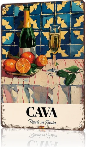 Cartel de metal vintage divertido póster de cava español, arte de pared para el hogar, sala de estar, oficina, bar, decoración de 8 x 12 pulgadas