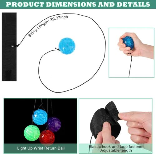 Miniatura 2 de Jerify 24 bolas inflables iluminadas, bolas de órbita de colores brillantes, suministros intermitentes redondos con LED, con pulsera intermitente