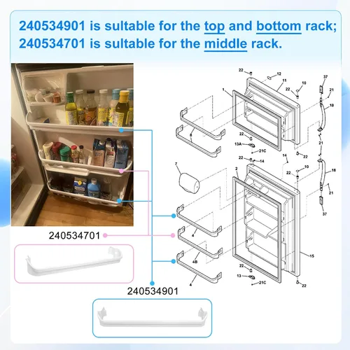 Miniatura 4 de 240534701 y 240534901 x 2 estantes de repuesto para puerta de refrigerador, compatible con frigidaire kenmore estante de puerta, estante de barra