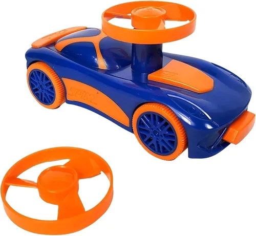 Miniatura 2 de Spinz Coche de carreras con lanzador de discos voladores, juguete de corredor de parachoques trasero, regalo para niños, niñas, naranja y azul, a