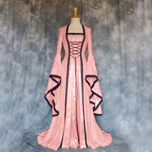 Miniatura 2 de Renaissance Gown Dress Women Lace up Flowy Irish Retro Gown Medieval Flowy Long Dress Halloween Costumes