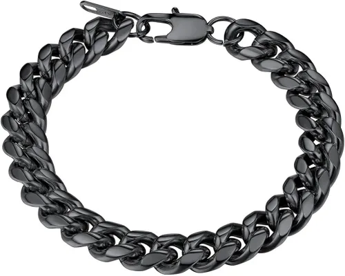 PROSTEEL Pulsera de acero inoxidable para hombres y mujeres, elegantes pulseras de eslabones cubanos, chapado en oro negro de 18 quilates, ancho