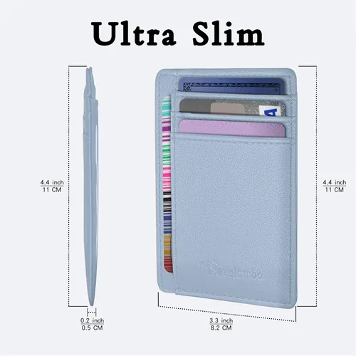 Miniatura 85 de Travelambo billetera mediana y minimalista de cuero para bolsillo frontal, con bloqueo de interferencia de radiofrecuencia
