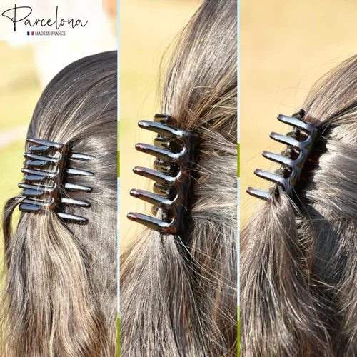 Miniatura 7 de Parcelona Cangrejo francés entrelazado marrón mediano 2 1/4 pulgadas celuloide antideslizante coleta clips flexibles resistentes pinzas para el pelo