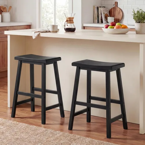COSTWAY Juego de 2 taburetes de madera maciza, sillas de mostrador sin respaldo de 24 pulgadas de altura con reposapiés, taburetes de madera