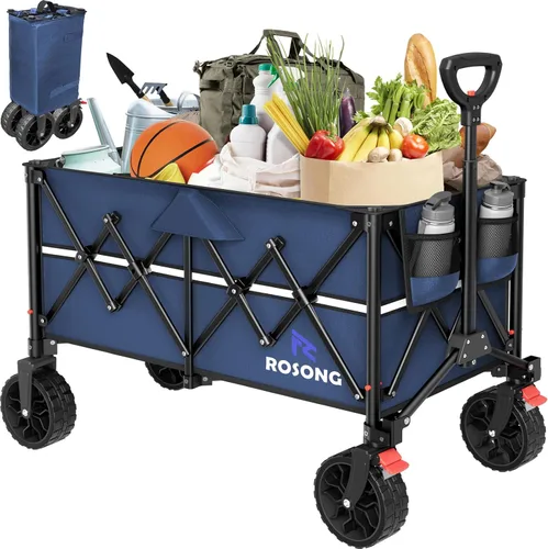 Miniatura 16 de ROSONG Carro Plegable con Ruedas Plegable - Carros Utilitarios Resistentes Plegables para Comestibles, Deportes, Jardín, Compras, Camping