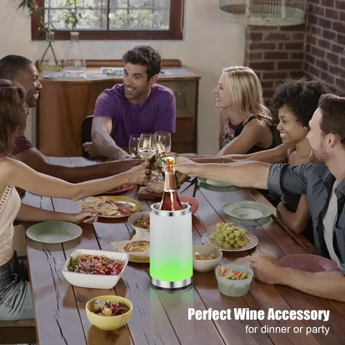 Miniatura 6 de Enfriador de vino con lámpara táctil RGB Cubo enfriador de botellas de vino Aislador de doble pared con 2 bolsas de hielo para champán de 25.4