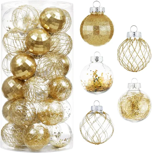 CristBest 30 unidades de adornos de bolas de Navidad - bolas de Navidad transparentes irrompibles de 60 mm / 2.36" de plástico con decoraciones