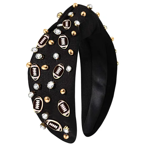 Miniatura 19 de mokkia Diadema de fútbol para mujer, accesorios de fútbol para mamá, accesorios de cristal con diamantes de imitación con nudo superior ancho