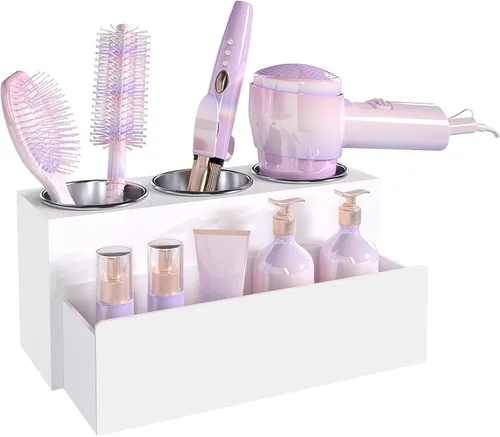Miniatura 7 de Organizador de Herramientas para el Cabello, Organizador de Herramientas de Peinado de Cabello Caliente de Acrílico con 3 Compartimentos, Soporte