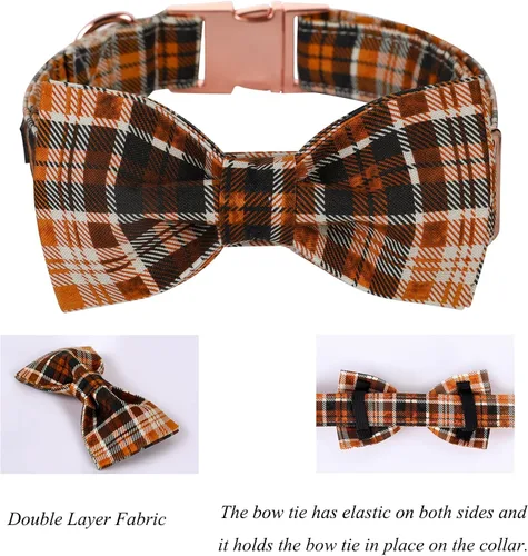 Miniatura 3 de Collar de Halloween para perro con moño de lionet paws - Lindo collar ajustable de moño de algodón para otoño con hebilla de metal para perro A: O &