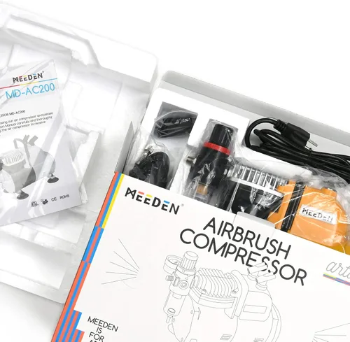 Miniatura 9 de MEEDEN Kit de compresor de aerógrafo - Compresor de aire completo de 1/5 HP para pintura de modelos con manguera de 6 pies Individual - Amarillo