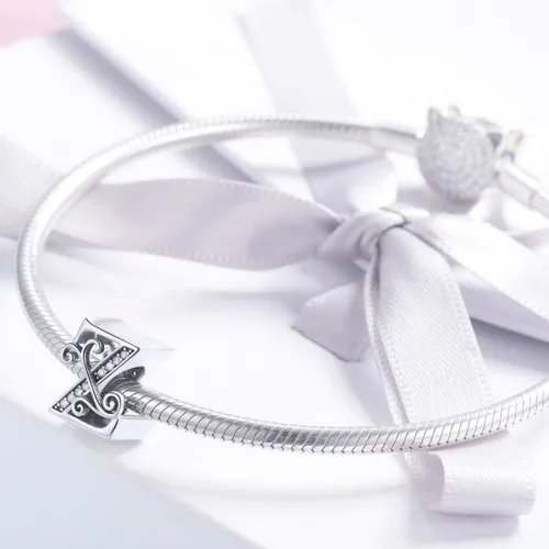 Miniatura 100 de BETTY&SARAH dije de plata esterlina 925 con forma de letra, para pulseras Pandora, letra del alfabeto, joya, regalo para mujer
