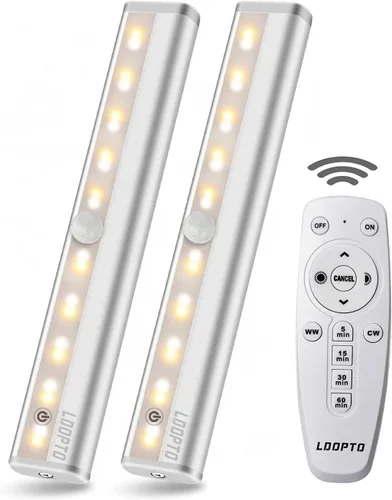 LDOPTO - Juego de 2 luces para debajo del armario, luces LED con control remoto accionadas a pila, iluminación LED para debajo del armario,
