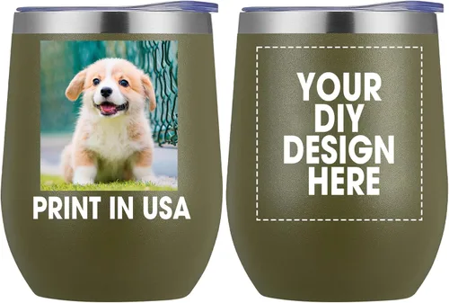 Vaso de vino personalizado con impresión en Estados Unidos, taza de café personalizada de viaje de acero inoxidable con tapa y pajita, taza aislada