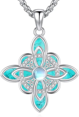 Miniatura 254 de Collar de pentagrama de plata de ley con triple luna, diosa celta, nudo celta, nudo de brujas, Ankh, sol y luna, Hécate, lilith, Santa Muerte