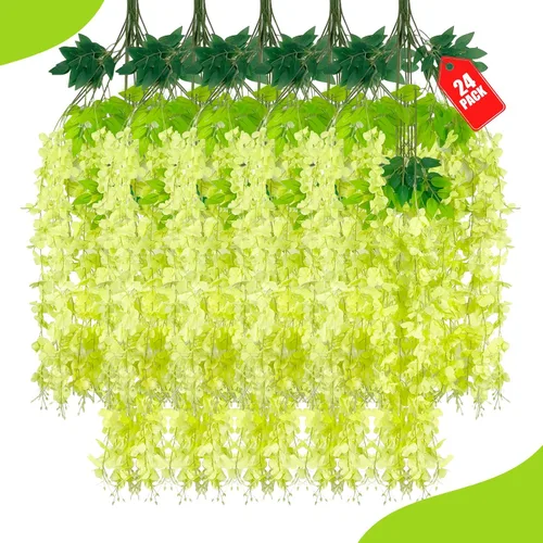 Miniatura 22 de Paquete de 12 flores colgantes de glicina rosa, flores colgantes falsas de 3.44 pies, guirnalda de glicina artificial para decoración de boda, telón