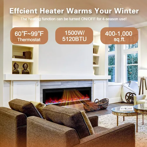 Miniatura 3 de Cheerway Chimenea eléctrica inteligente WiFi de 42 pulgadas, calentador eléctrico empotrado y montado en la pared con sonido crepitante y llama