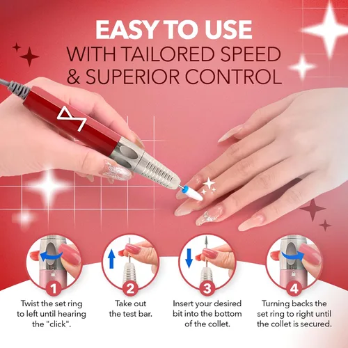 Miniatura 5 de M Max - Taladro de uñas profesional - Taladro de uñas con motor 2 en 1 sin escobillas - Eléctrico, inalámbrico, carcasa de aleación de aluminio