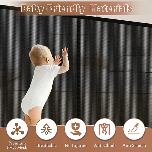 Miniatura 6 de Puerta retráctil para bebés de 55 pulgadas extra ancha, puerta retráctil para perros de 41 pulgadas de alto para escaleras, puertas, terrazas