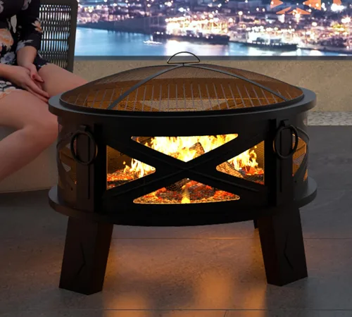 Miniatura 9 de Fire Beauty Hoguera de Acero de 26" con Rejilla de Parrilla y Pantalla de Chispas, Tecnología de Impulso de Flujo de Aire de 360°, Menos Humo