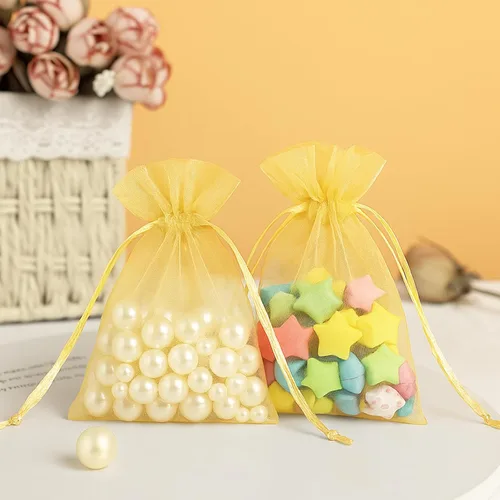 Miniatura 4 de G2PLUS - 25 bolsas de organza doradas de 5 x 7 pulgadas, bolsas de malla transparente para joyería, bolsas de regalo de organza con cordón