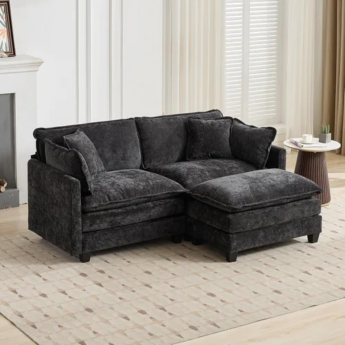 Miniatura 61 de Sofá modular negro de 111.5 pulgadas, sofás seccionales grandes de 3 plazas para sala de estar, sofá nube de tela de felpilla de gran