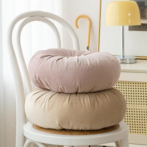 Miniatura 7 de MOJUN Almohada redonda de terciopelo de color liso, almohada de piso de calabaza, decoración del hogar, cojín redondo plisado para sofá, silla, cama